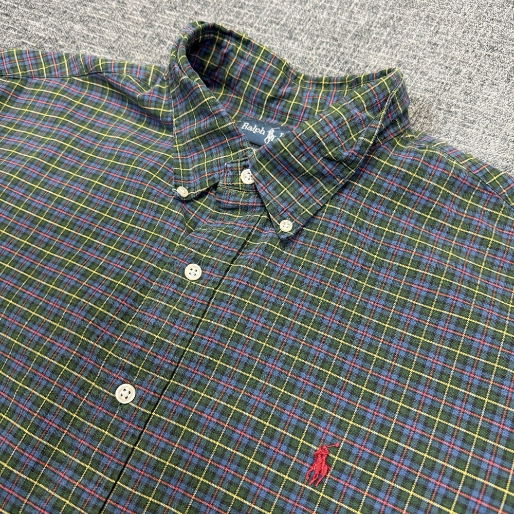 Polo Ralph Lauren Shirt Men's XXL Green Plaid Custom Fit Button Front Red Pony